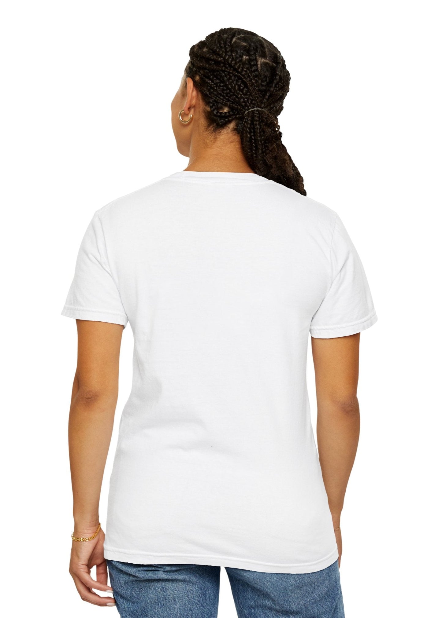 Back of the Bang Chan SKZ - Live in motion unisex t-shirt. A plain white back with a classic crew neckline and short sleeves, showcasing the relaxed fit of the Comfort Colors 1717 tee. ModeK Vetements.