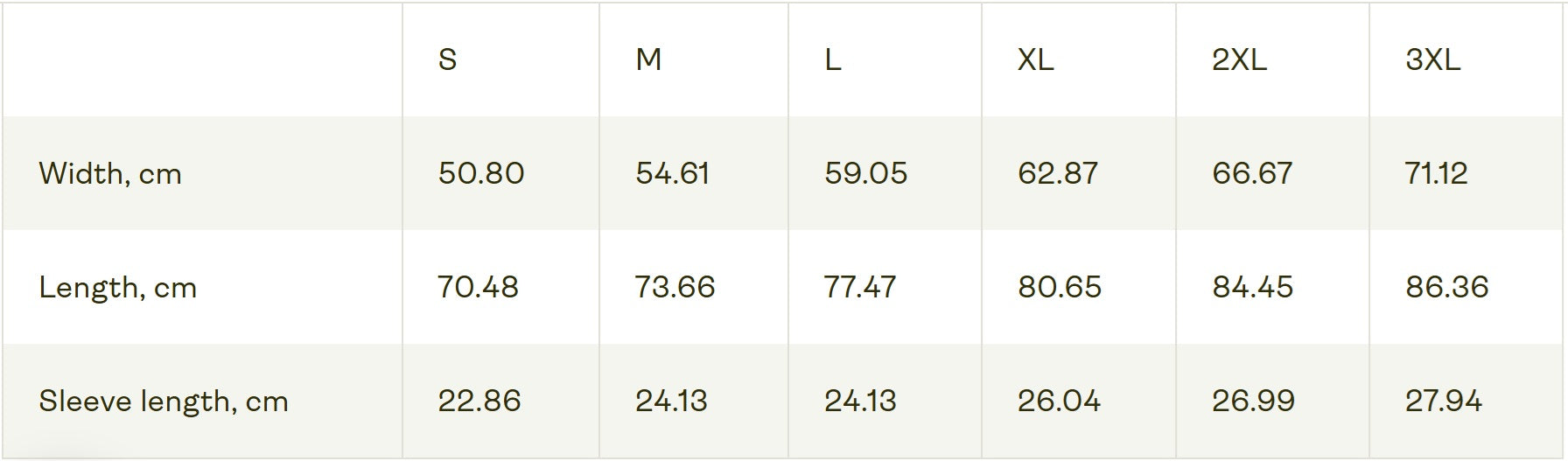 Size chart of the unisex heavy carded cotton T-shirt with a boxy fit, featuring a woman who sits in front of a softly lit vanity mirror, framed by diagonal tones of pine and sea green. Her expression is poised and calm, capturing quiet confidence without performance. From ModeK Vetements.