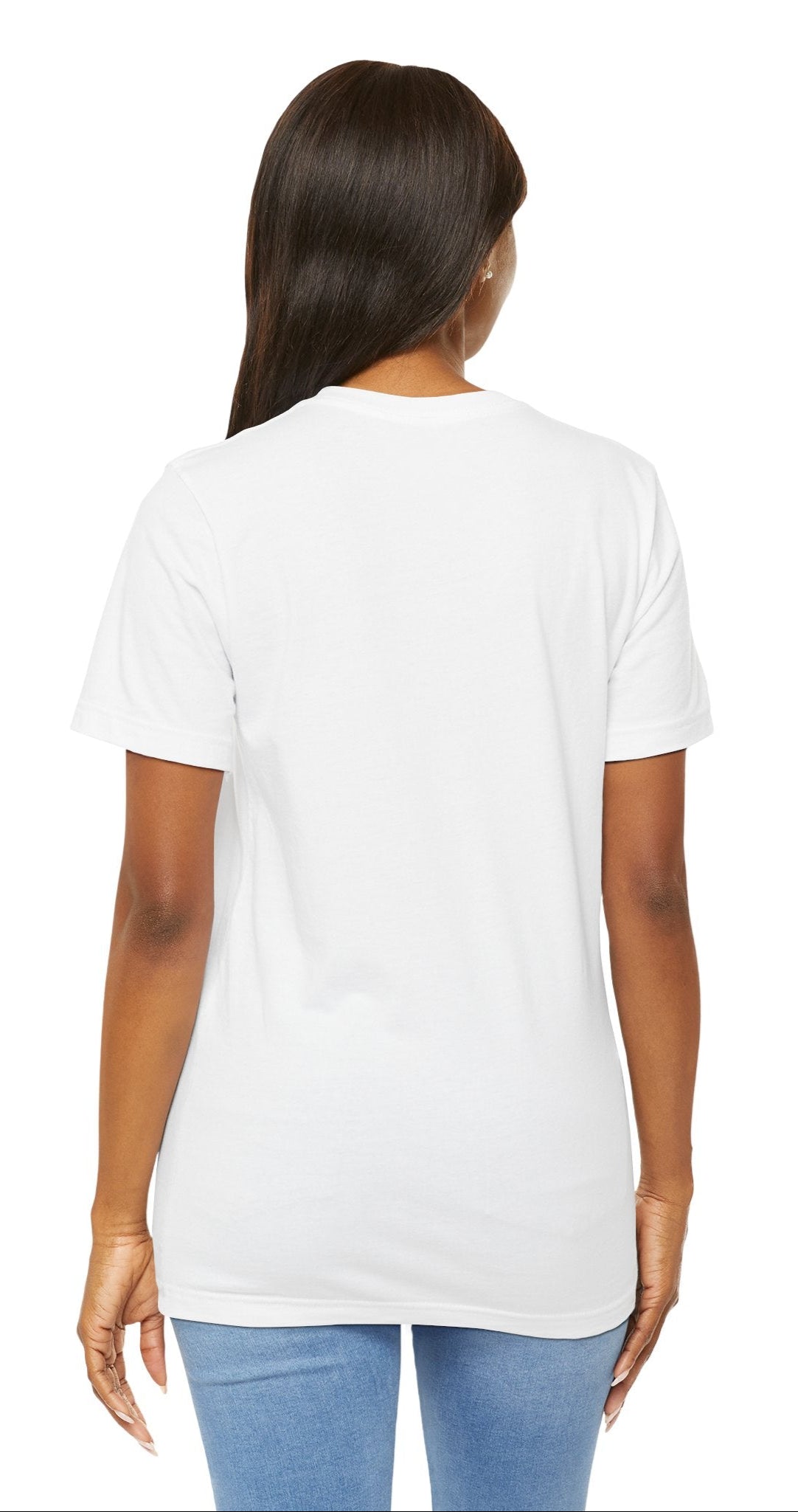 Back presentation of the Hyunjin "Red Lights" Unisex T-Shirt, featuring a clean, minimalist design that contrasts with the bold front graphic. The premium 100% Airlume combed cotton fabric is shown in its lightweight, breathable form. From ModeK Vtements.