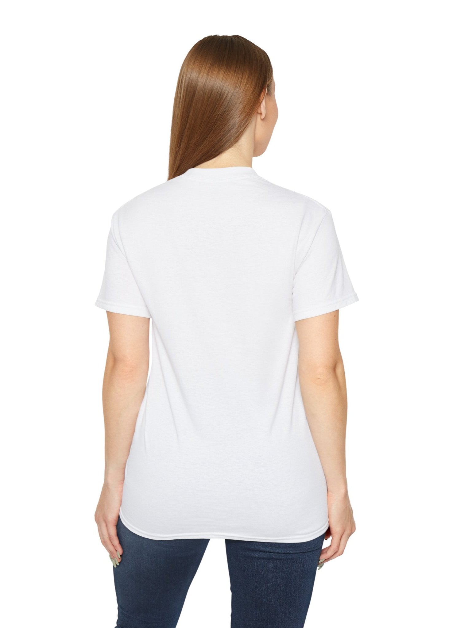 Back of the Hyunjin Stray Kids Unisex T-shirt. A plain white back with a classic crew neckline and short sleeves, showcasing the relaxed fit of the Gildan 2000 tee. ModeK Vetements.