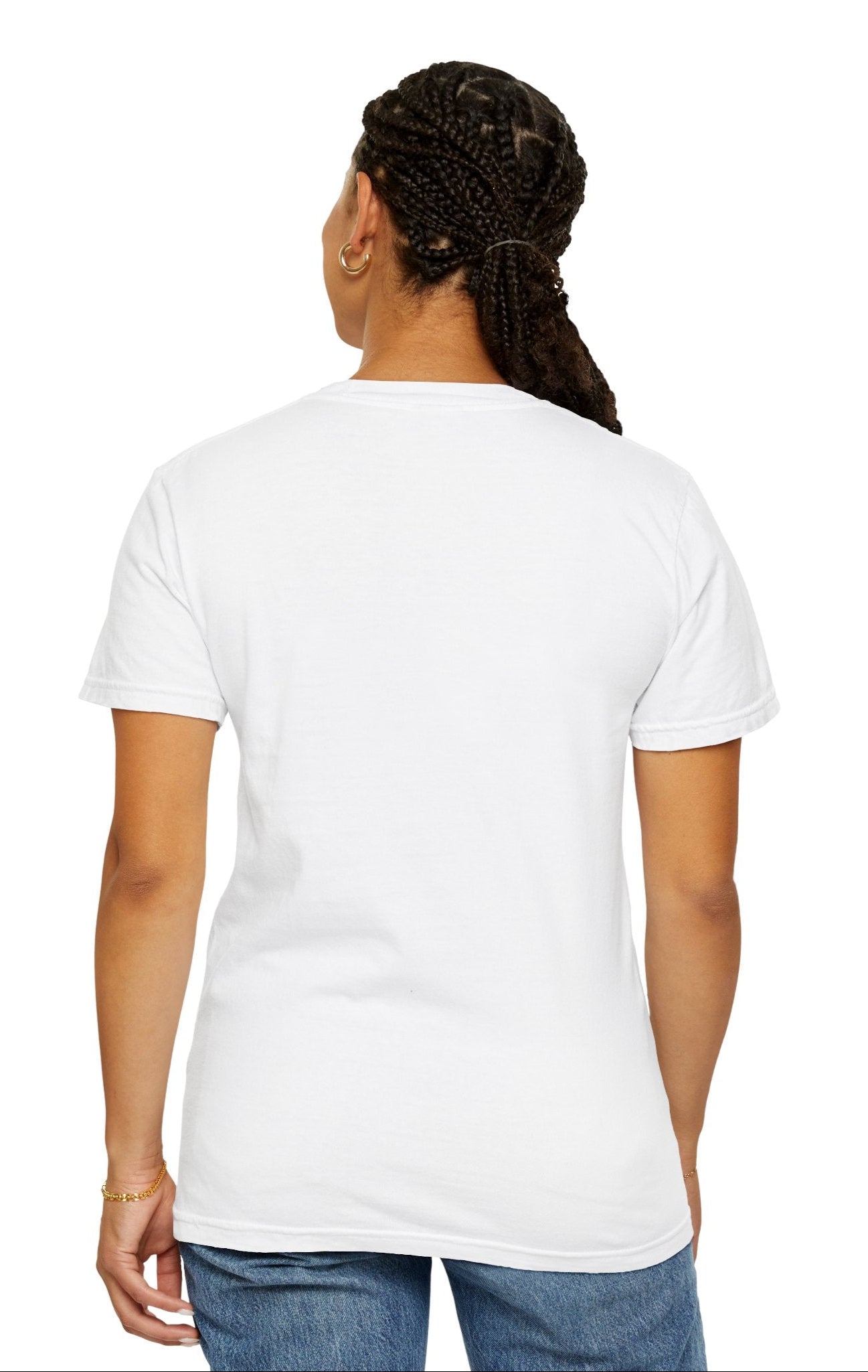 Back of the Lee Know SKZ Unisex T-Shirt – The Taste of Mischief. A plain white back with a classic crew neckline and short sleeves, showcasing the relaxed fit of the Comfort Colors 1717 tee. ModeK Vetements.