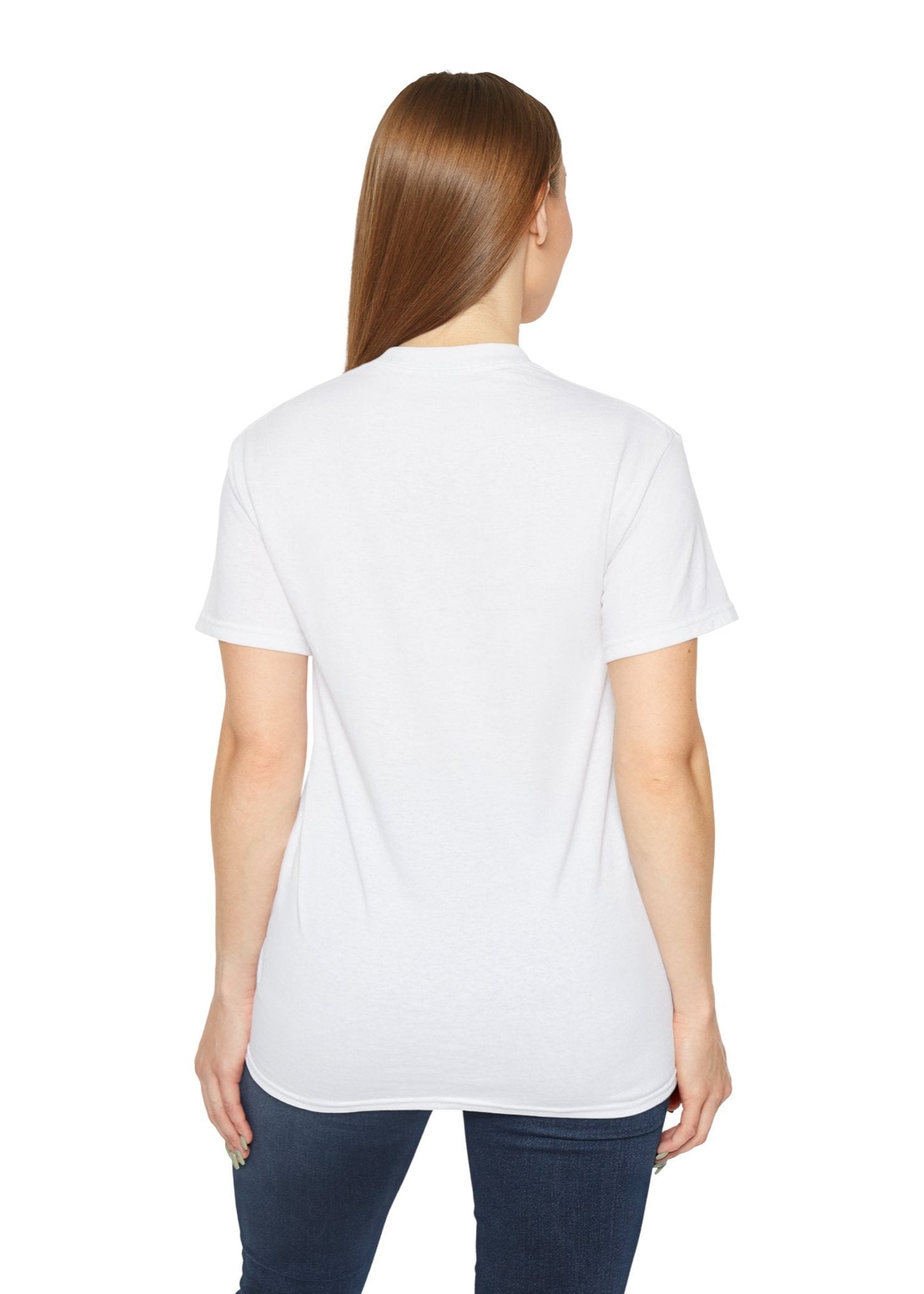 Back of the Lee Know SKZ unisex T-shirt - Sushi Mischief. A plain white back with a classic crew neckline and short sleeves, showcasing the relaxed fit of the Gildan 2000 tee. ModeK Vetements.
