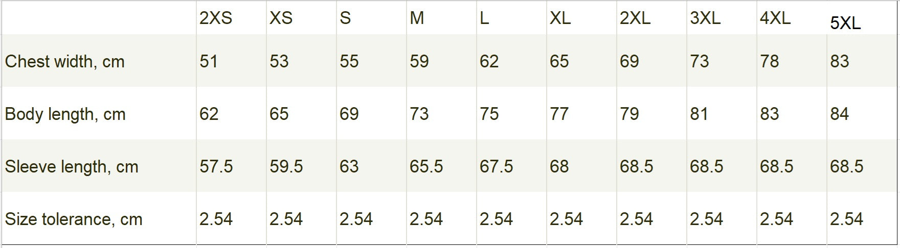 Table displaying measurements for chest width, body length, sleeve length, and size tolerance in centimeters with corresponding sizes.
Size chart of the Unisex hoodie, with front graphic showing a white porcelain coffee cup surrounded by cinnamon sticks, star anise, and coffee beans, with a dark foam surface blooming into a subtle flower shape. 100% organic, combed and ring-spun cotton from ModeK Vetements.