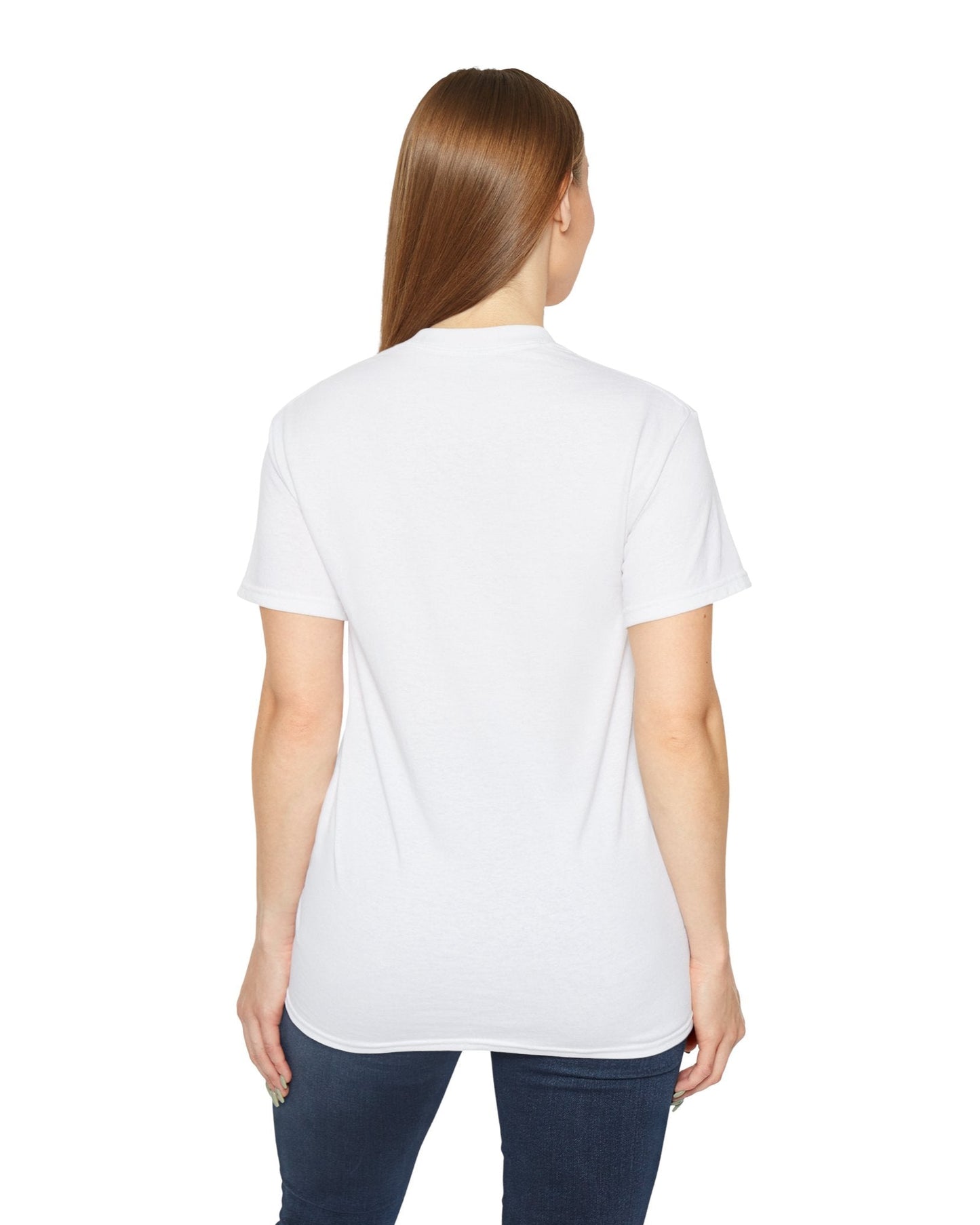 Back of the V Taehyung BTS unisex t-shirt in white, featuring a black-and-white design with a pink lollipop and vintage pink lettering. Printed on 100% US cotton, ethically made and Oeko-Tex certified. ModeK Vetements.