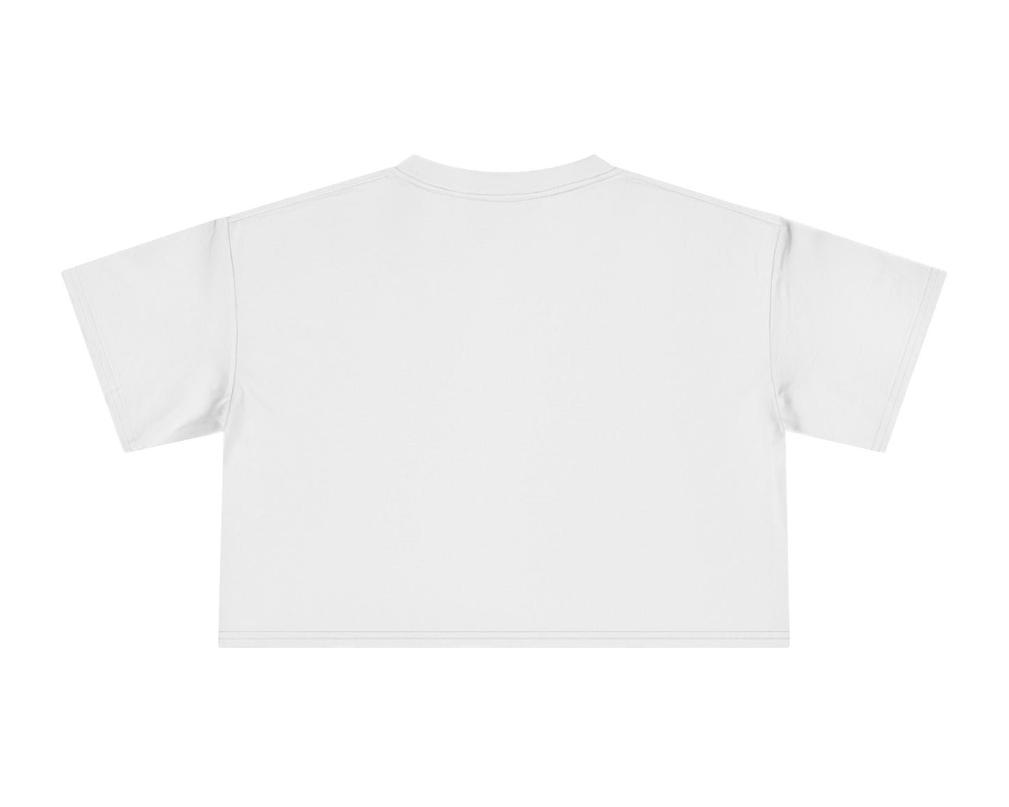 Back of the women’s crop t-shirt in white from midweight 100% combed cotton with a relaxed fit. — From ModeK Vetements.